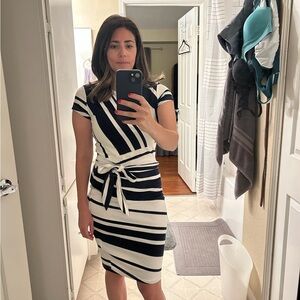 PattyBoutik Navy and White Striped Dress
